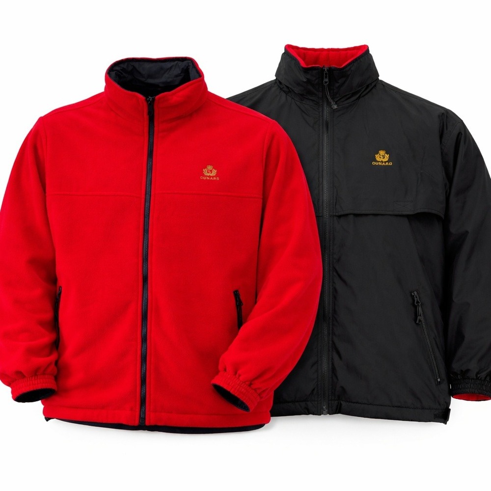 Cunard Reversible Jacket Full Zip Men Large Red Black Nautical Fleece Nylon